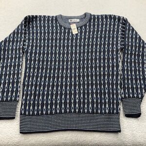 NWT Vintage Ron Chereskin Mens Blue Geometric Pattern Crewneck Sweater Size 42